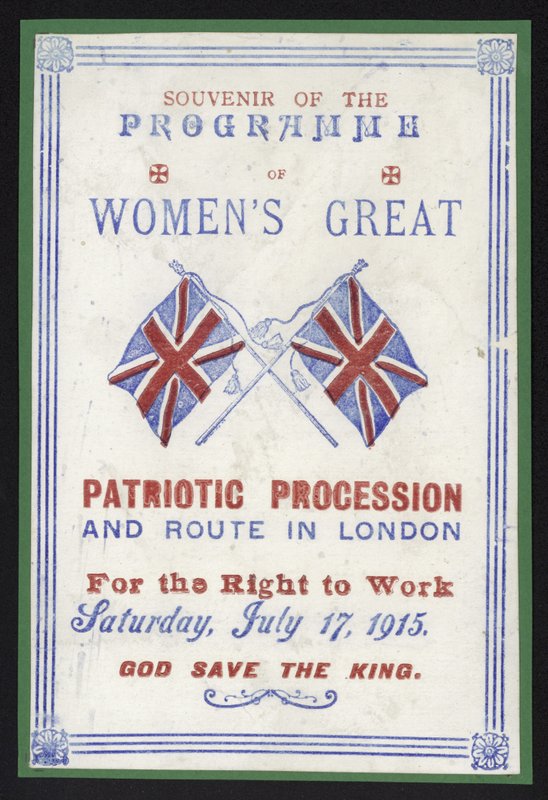 Programma souvenir della processione delle donne per il diritto al lavoro, Londra, 17 luglio 1915 da English School
