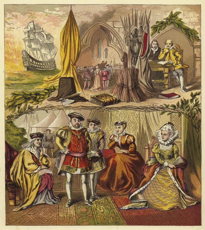 Sovrani della linea Tudor; Re Enrico VII, Re Enrico VIII, Re Edoardo VI, Regina Maria, Regina Elisabetta I da English School