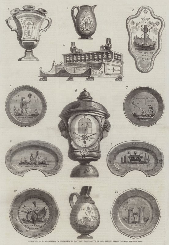 Esemplari della collezione di ceramiche di M Champfleury, illustrativi della Rivoluzione Francese (incisione) da English School
