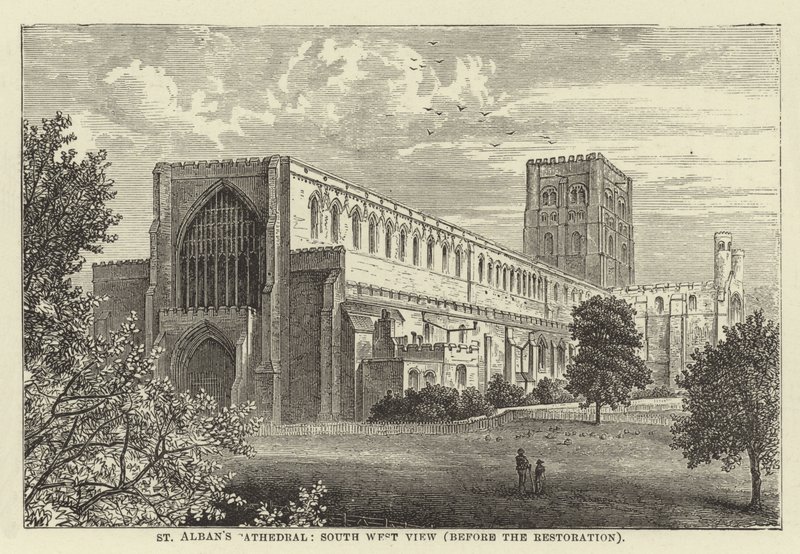 Cattedrale di St Albans, vista sud-ovest, prima del restauro da English School