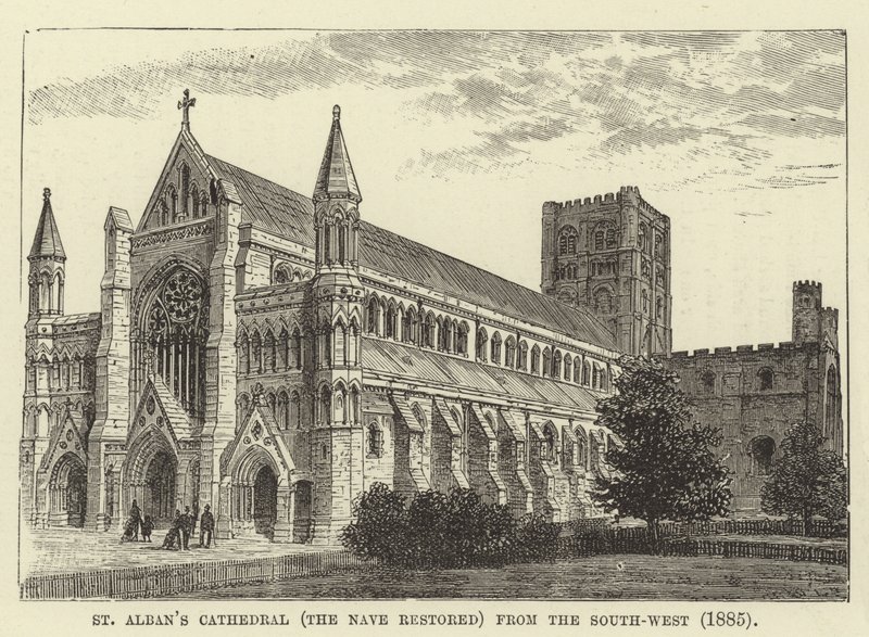 Cattedrale di St Albans, la navata restaurata, da sud-ovest, 1885 da English School