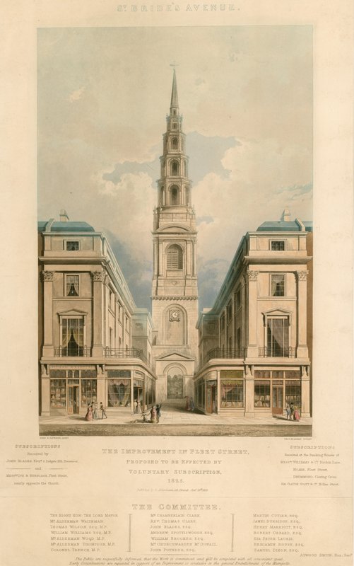 St Brides Avenue; Il miglioramento in Fleet Street, Londra, proposto per essere effettuato tramite sottoscrizione volontaria, 1825 da English School