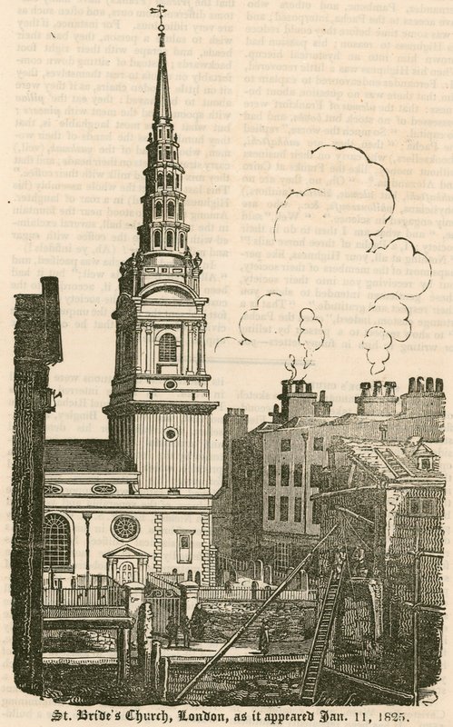 Chiesa di St Brides, Fleet Street, Londra, come appariva l