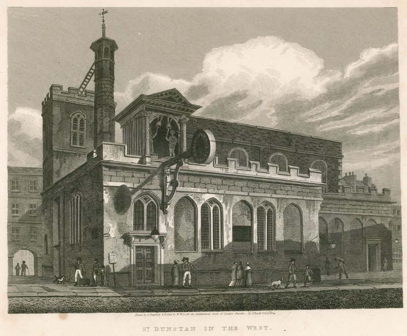 St Dunstan in the West; Chiesa di St Dunstans, Fleet Street, Londra da English School