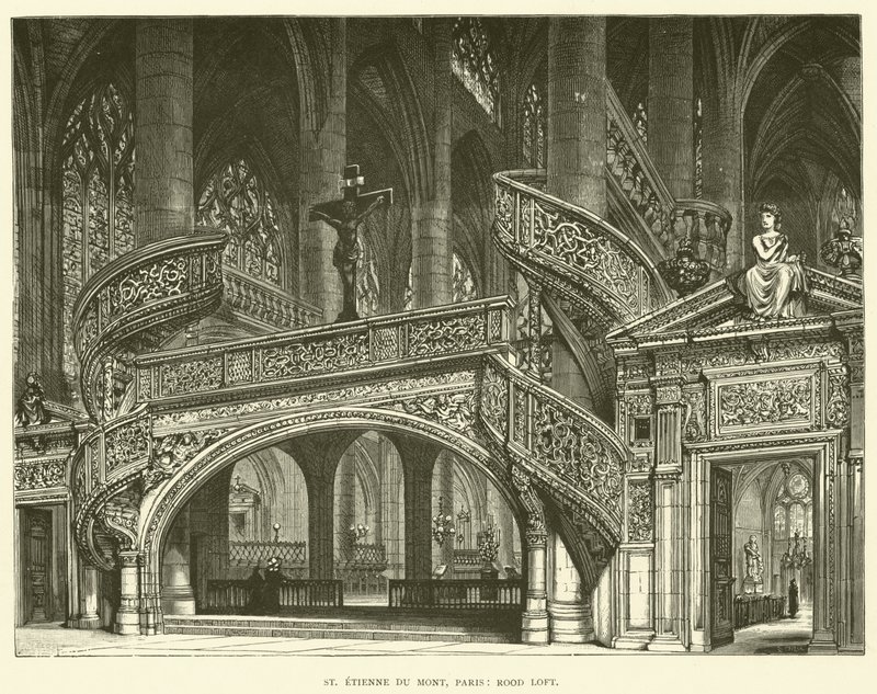 St. Etienne du Mont, Parigi, Soppalco di Rood (incisione) da English School