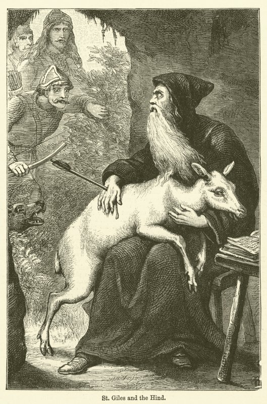 San Giles e la cerva (incisione) da English School