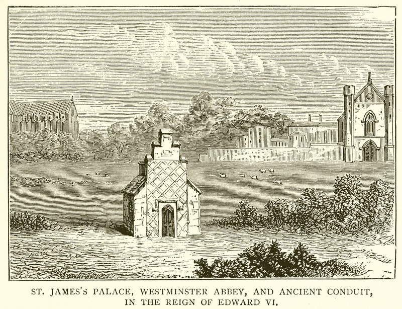 Palazzo di St. James, Abbazia di Westminster e antico condotto, nel regno di Edoardo VI da English School