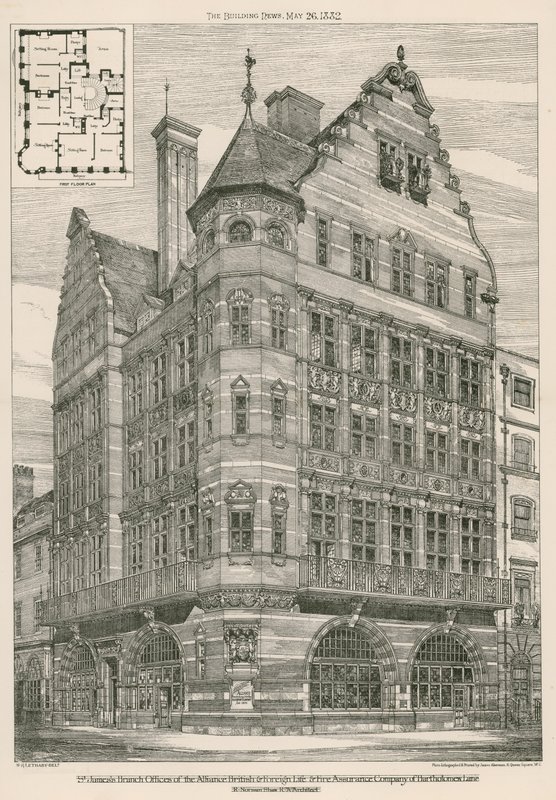 Filiale di St James della Alliance British & Foreign Life & Fire Assurance Company di Bartholomew Lane, Londra da English School