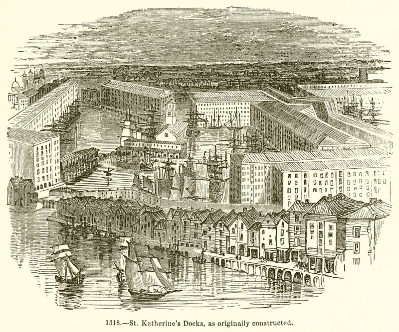 Docks di St. Katherines, come originariamente costruiti da English School