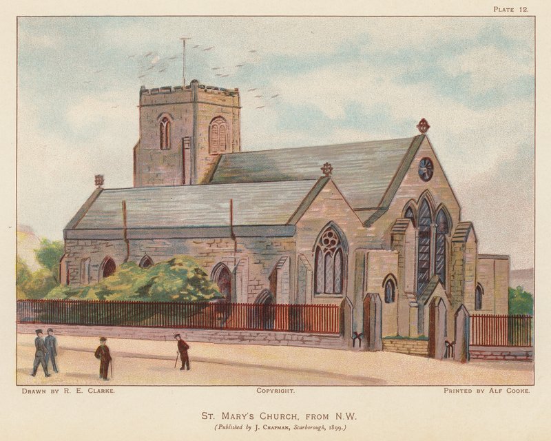 Chiesa di Santa Maria, Scarborough (litografia a colori) da English School