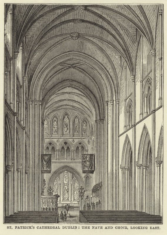 Cattedrale di San Patrizio, Dublino, la navata e il coro, vista verso est da English School