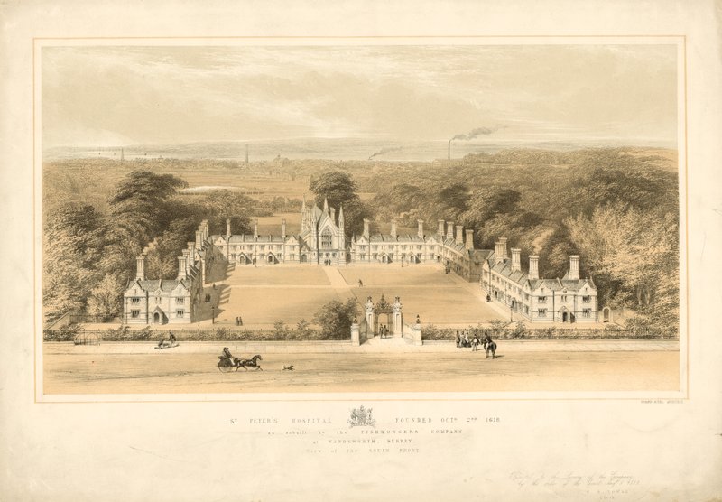 Ospedale di San Pietro fondato il 2 ottobre 1618, ricostruito dalla Compagnia dei Pescivendoli a Wandsworth, Surrey da English School
