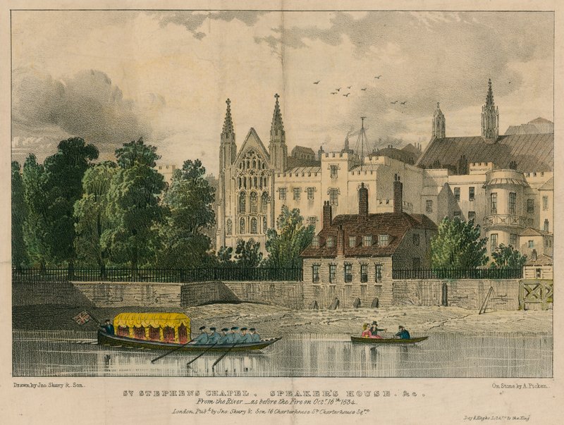 Cappella di San Stefano, Casa del Presidente, ecc., Westminster, Londra, dal fiume Tamigi da English School