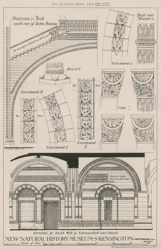 Scala e Arco e elevazione del muro sud della sala d