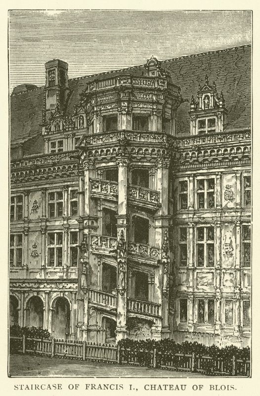 Scalinata di Francesco I, Castello di Blois (incisione) da English School