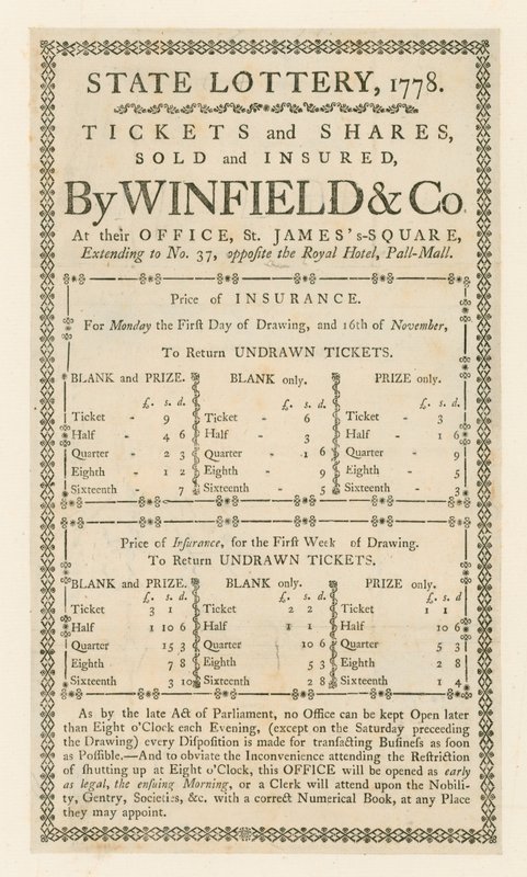 Lotteria di Stato, 1778 da English School