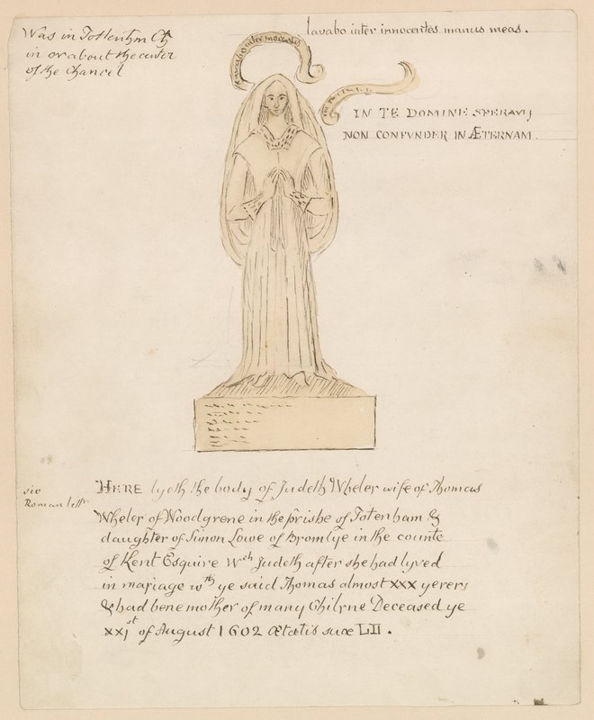Statua, tomba di Judeth Wheler morta il 21 agosto 1602 da English School