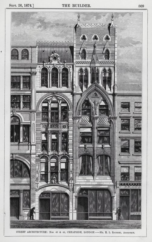 Architettura di strada, numeri 48 e 49, Cheapside, Londra (incisione) da English School