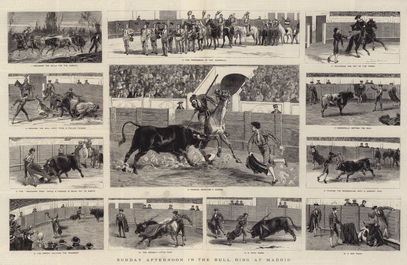 Domenica pomeriggio nella Plaza de Toros a Madrid (incisione) da English School