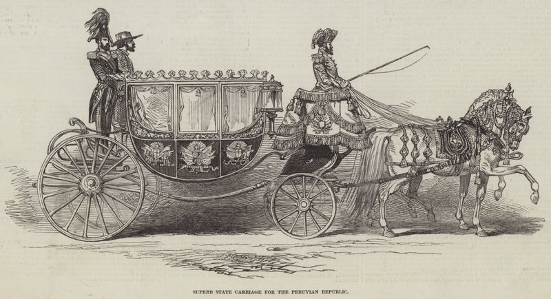 Superba carrozza di stato per la Repubblica del Perù (incisione) da English School
