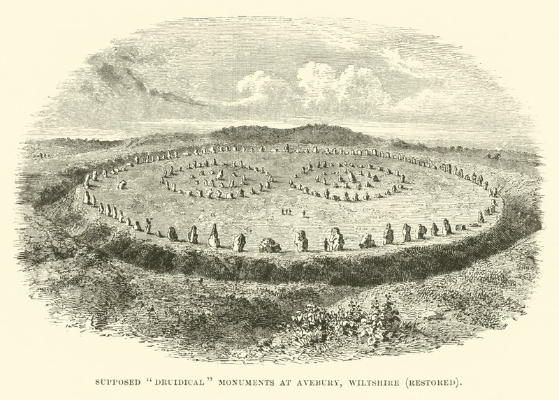 Supposti monumenti druidici ad Avebury, Wiltshire, restaurati da English School