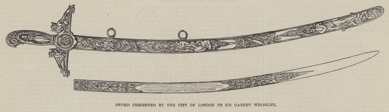 Spada presentata dalla Città di Londra a Sir Garnet Wolseley (incisione) da English School