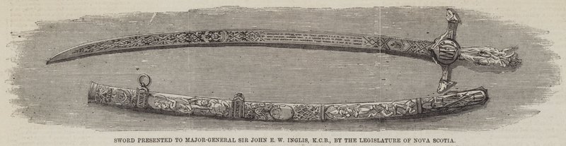 Spada presentata al Maggior Generale Sir John E W Inglis, KCB, dal Legislativo della Nuova Scozia da English School