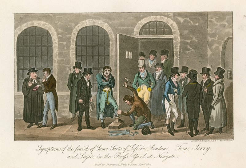 Sintomi della fine di alcuni tipi di vita a Londra - Tom, Jerry e Logic nel cortile della stampa alla prigione di Newgate da English School