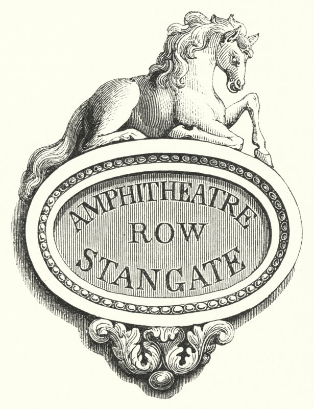 Targhe per angoli di strada, Amphitheatre Row, Stangate (incisione) da English School