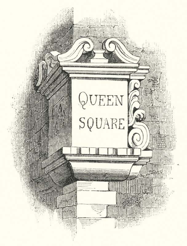 Targhe per angoli di strada, Queen Square (incisione) da English School
