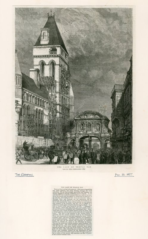 Temple Bar, Londra. Demolizione, 1877 da English School