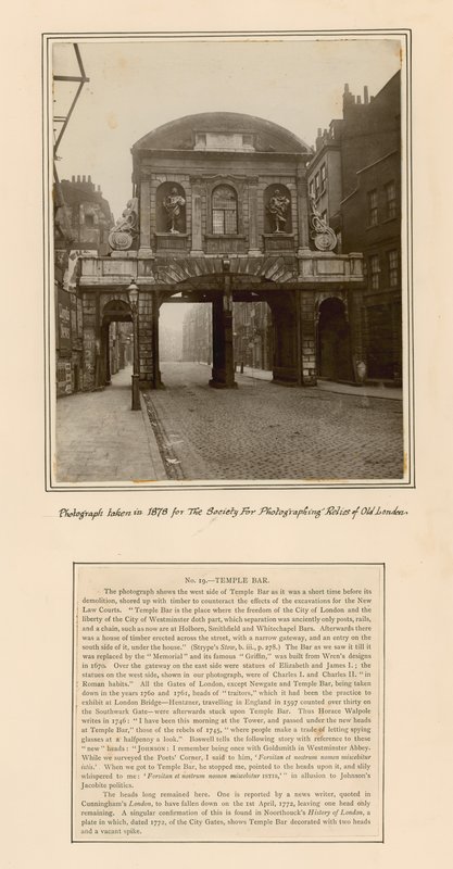 Temple Bar, Londra, Fotografia scattata nel 1878 da English School