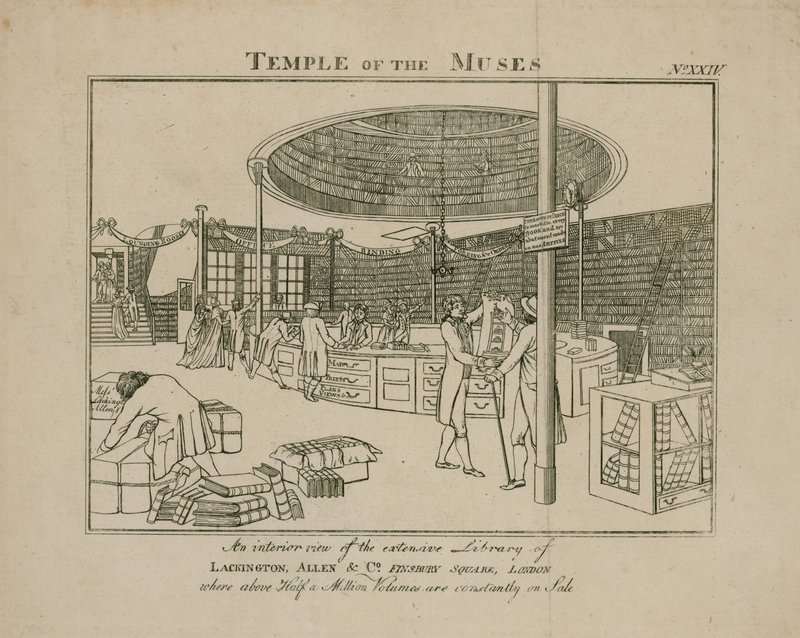 Tempio delle Muse, Lackington Allen & Co, Finsbury Square da English School