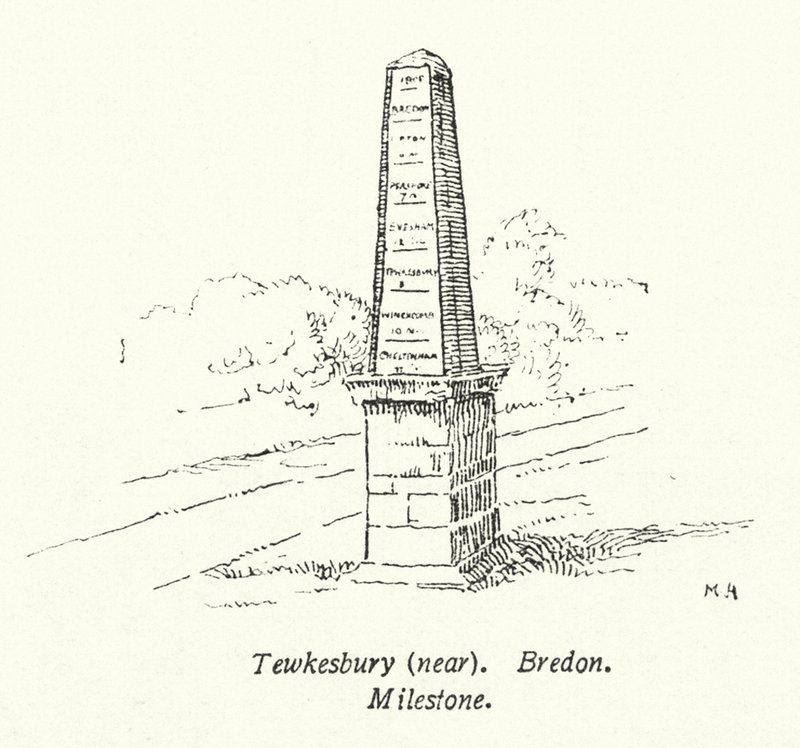 Tewkesbury, vicino a Bredon, Milestone (litografia) da English School