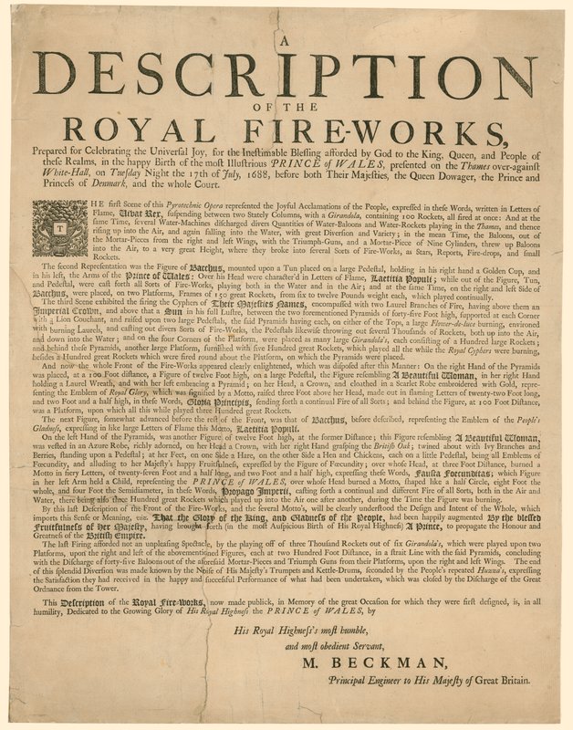 Ringraziamento per la nascita di James Edward, il Vecchio Pretendente, nato il 10 giugno 1688 da English School