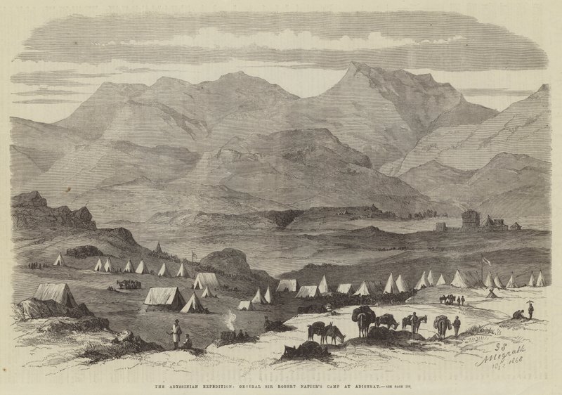 La Spedizione Abissina, il Campo del Generale Sir Robert Napier ad Adigerat (incisione) da English School