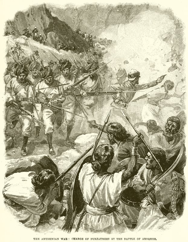 La guerra abissina: Carica dei Punjabis nella battaglia di Aroqhee da English School