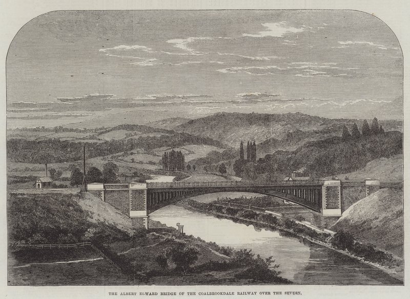 Il ponte Albert Edward della ferrovia di Coalbrookdale sul Severn (incisione) da English School