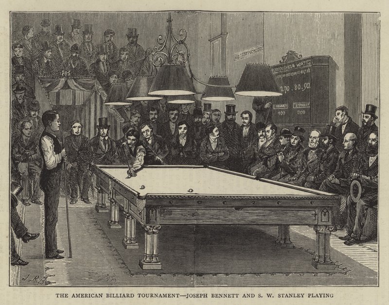 Il torneo di biliardo americano, Joseph Bennett e S W Stanley che giocano da English School