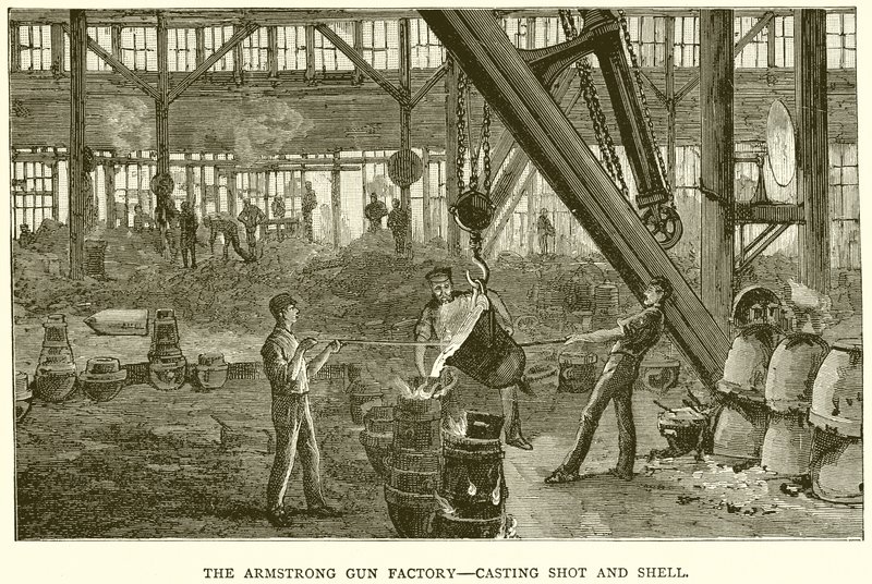 La fabbrica di cannoni Armstrong - Fusione di proiettili e granate da English School