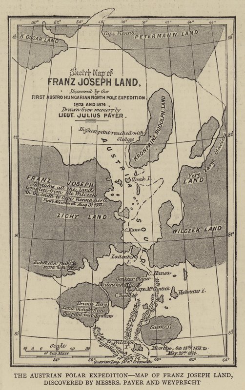 La spedizione polare austriaca, mappa della Terra di Francesco Giuseppe, scoperta dai signori Payer e Weyprecht da English School