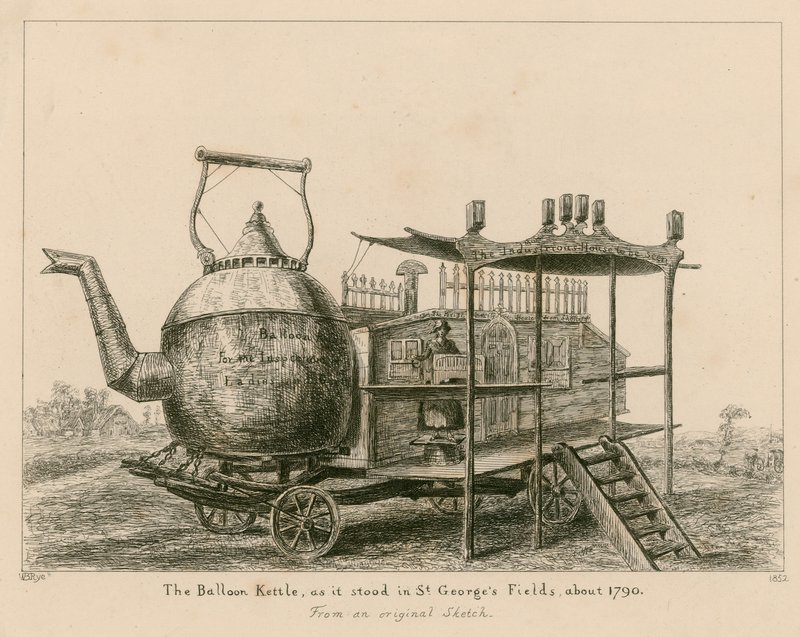 Il bollitore a pallone, come si trovava a St Georges Fields, Londra, circa 1790 da English School