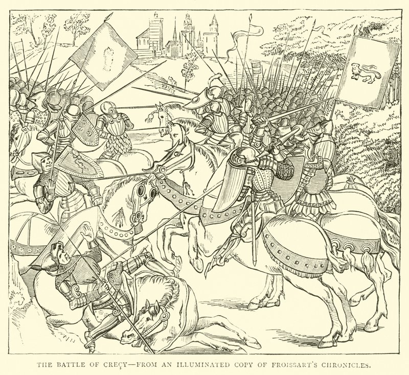 La Battaglia di Crécy, da una copia illuminata delle Cronache di Froissart da English School