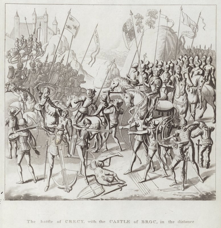 La battaglia di Crécy, con il castello di Broc in lontananza da English School