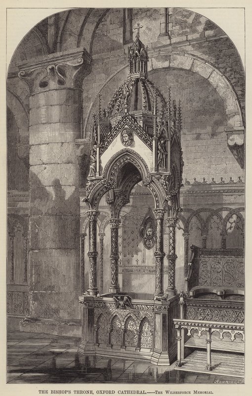 Il Trono del Vescovo, Cattedrale di Oxford, il Memoriale Wilberforce (incisione) da English School