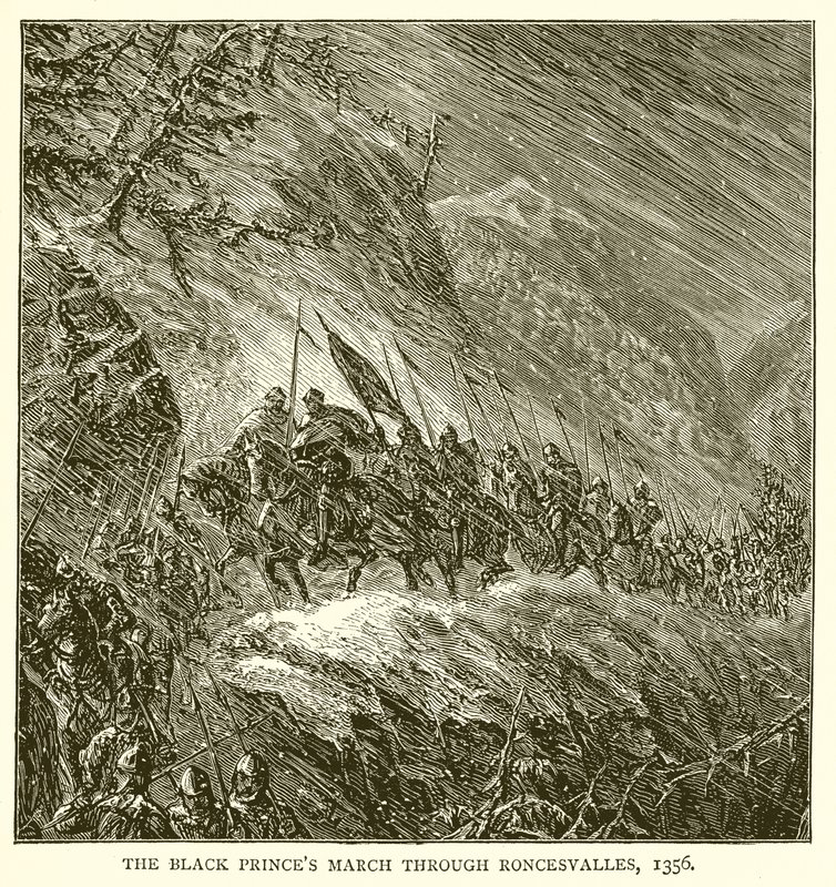 Marcia del Principe Nero attraverso Roncesvalles, 1356 da English School