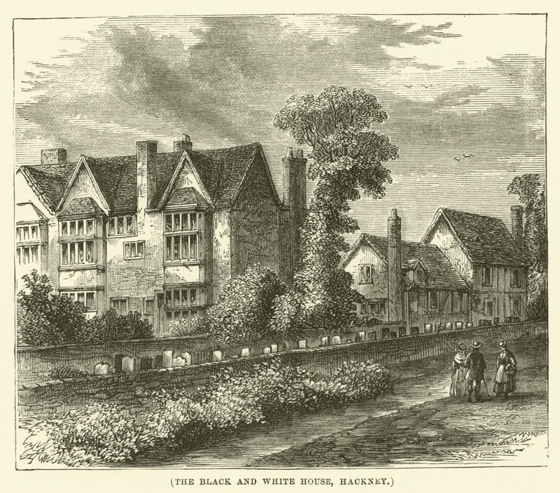 La casa bianca e nera, Hackney (incisione) da English School