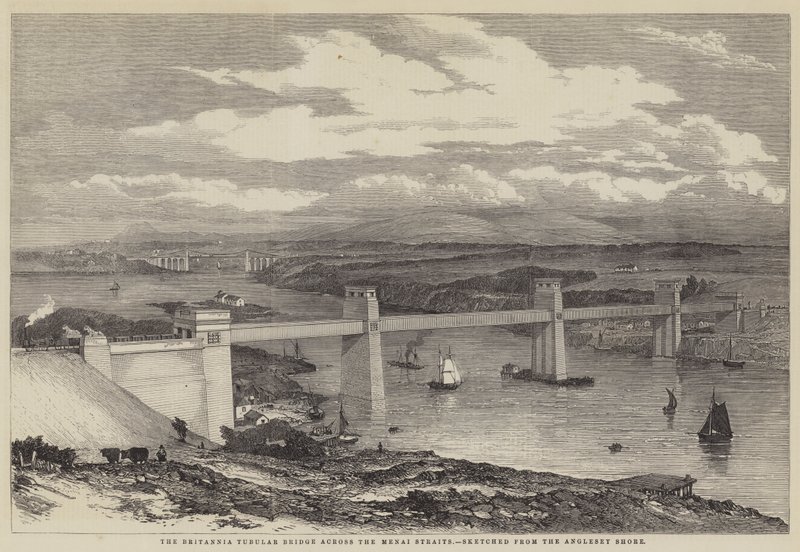 Il ponte tubolare Britannia attraverso lo stretto di Menai da English School