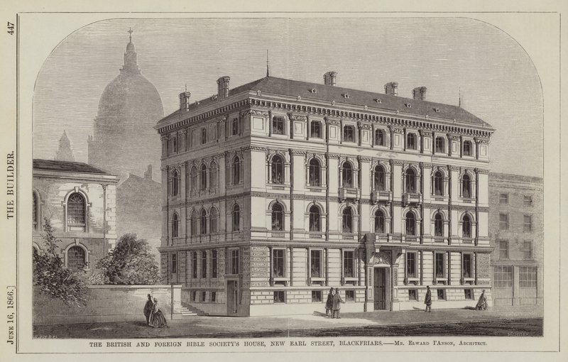 Casa della Società Biblica Britannica e Straniera, New Earl Street, Blackfriars, Architetto Mr Edward I