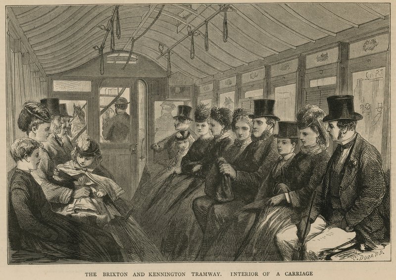 La tramvia di Brixton e Kennington - interno di una carrozza da English School